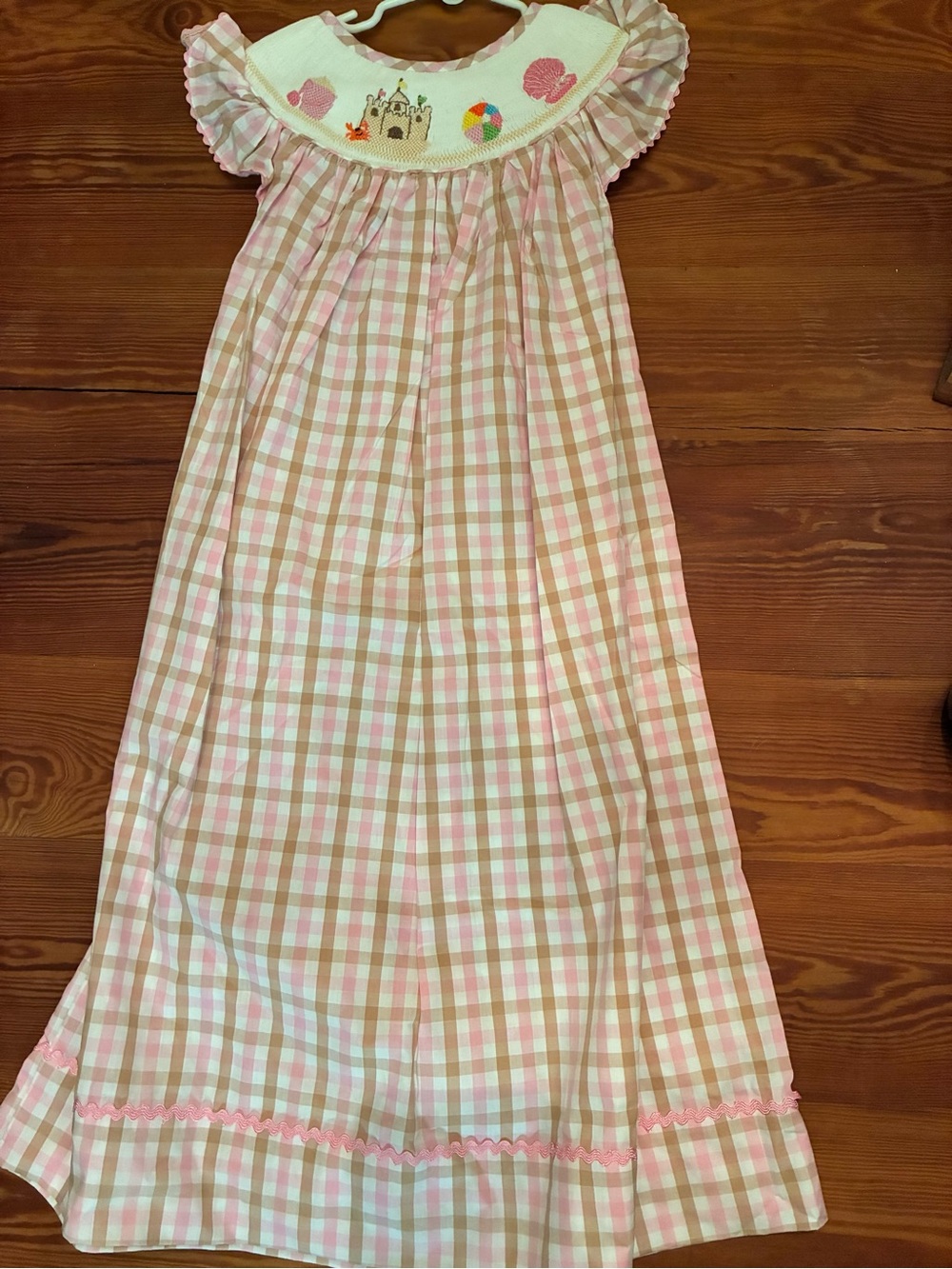 Girls Pink Gingham Smocked Nightgown Dress